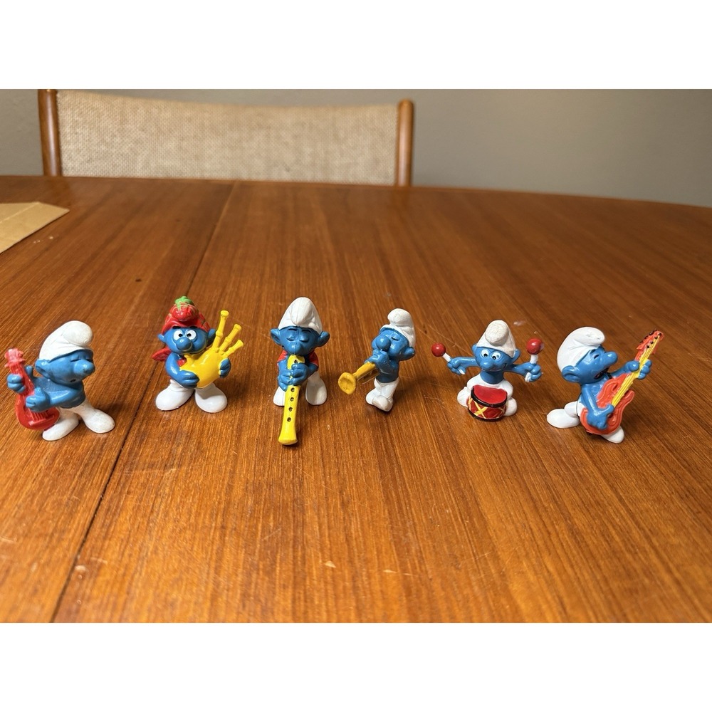 Vintage 1974-1978 Schleich Peyo Smurf Musician Lot 6 Rare 1st Edition PVC Figure